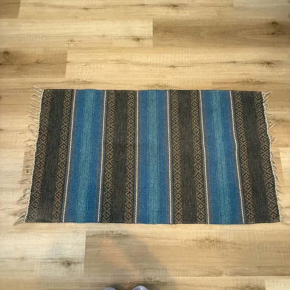 Woven Striped Outdoor Area Rug Blue and Brown 26x45